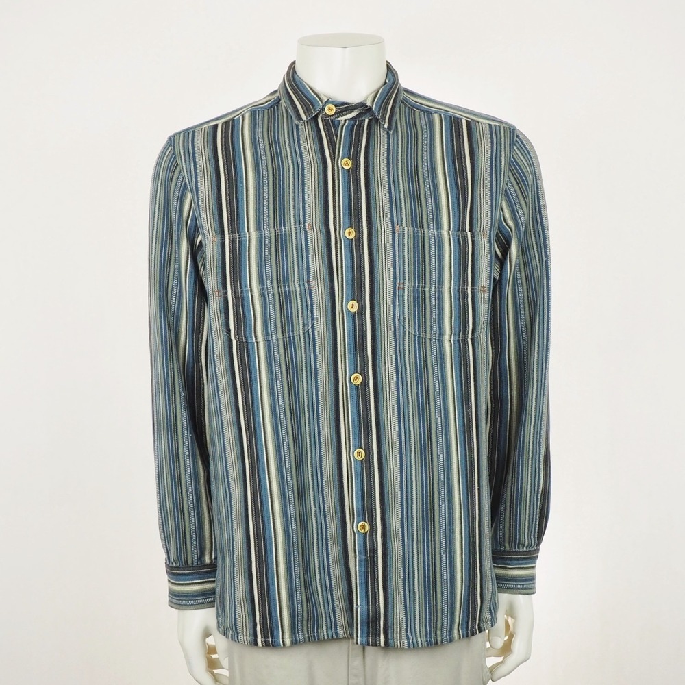 The Territory Ahead Button Down Shirt Mens Medium Blue Striped Cotton Outdoor